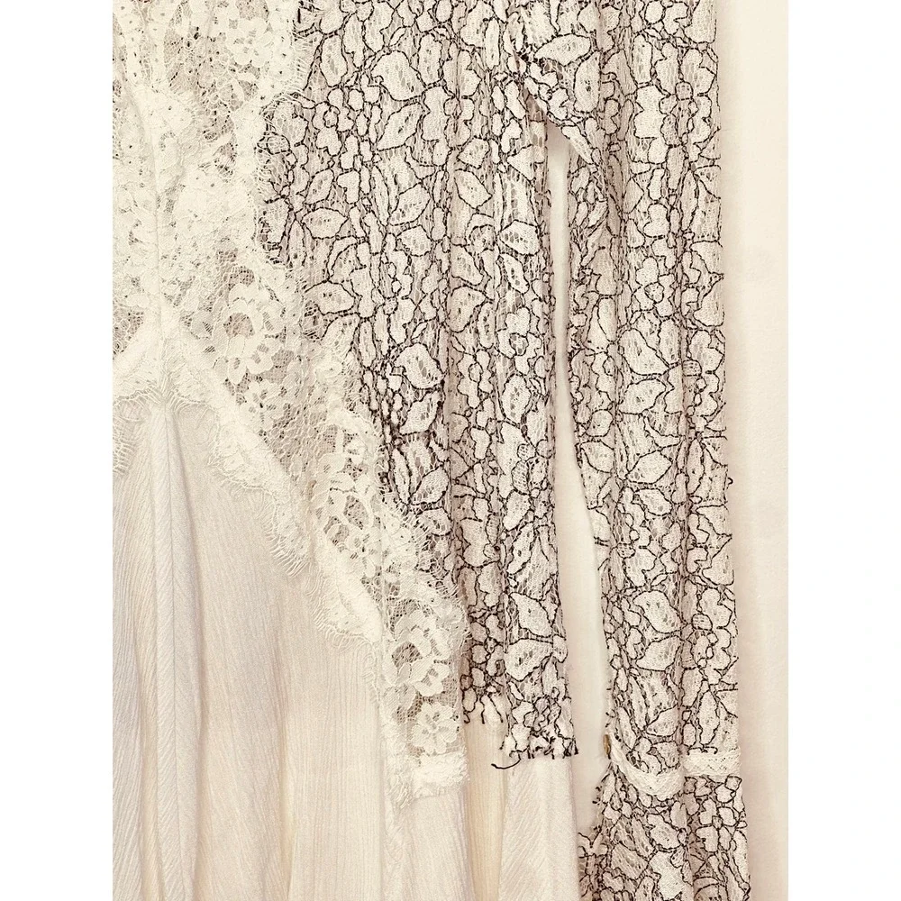 Free People Tell Tale Heart Tunic Womens Small Ivory Black Lace Boho Cottagecore